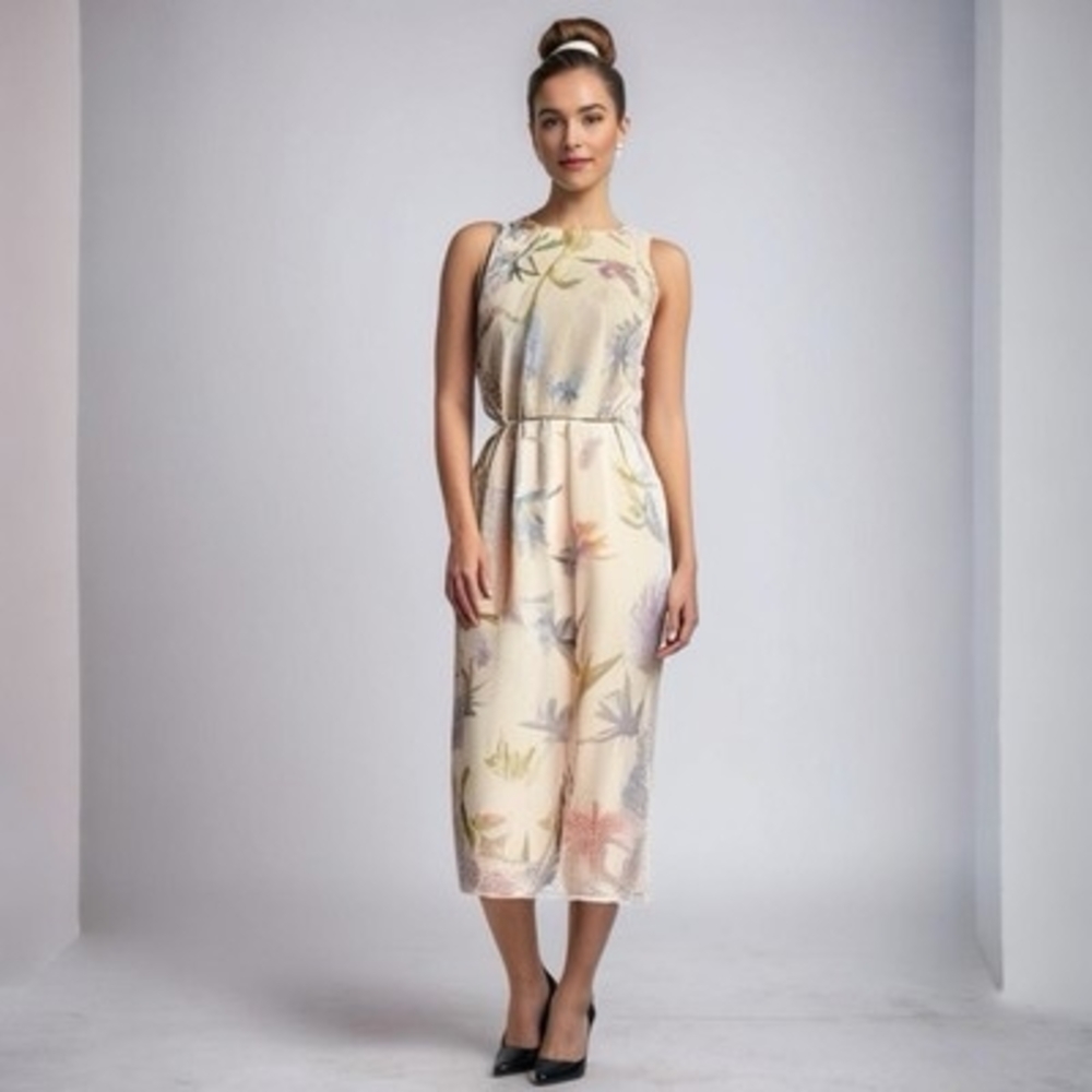 Scarlett Vintage Pastel Floral Sleeveless Maxi Dress Blue Purple Green Size 9-10